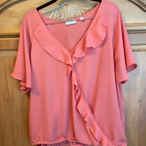 New York & Company Pink Ruffled Flutter Sleeve Blouse